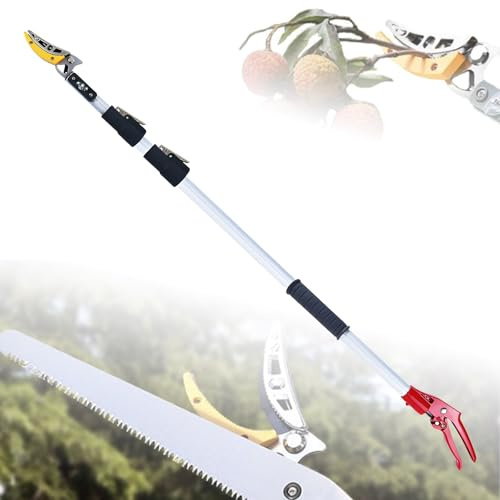 Telescopic Pole Saw Pruner - 13ft Long Reach Tree Cutter with Adjustable Extension, Ergonomic Tool for High Branches, Hedges & Shrubs Maintenance