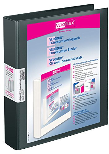 VELOFLEX 4147180 - Präsentations-Ringbuch Velodur, DIN A4, 2-Ring-Mechanik, 272 x 315 x 46 mm, mit Außentaschen,schwarz