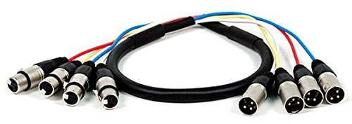 Monoprice 108764 4-Channel XLR to XLR Snake Cable Cord - 0.91M (3ft) - Black/Silver, M/F With Metal Connector Housings Plastic And Rubber Cable Boots