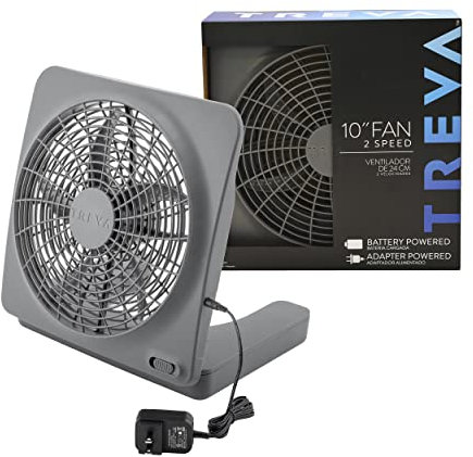 O2COOL Treva 10-Inch Portable Desktop Air Circulation Battery Fan, 2 Speed, Compact Folding & Tilt Design, with AC Adapter (Graphite)