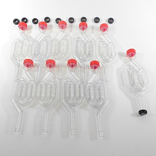 10 Stück Gärröhrchen aus Kunststoff mit 2 Wasserkammern sowie einer passenden Gummimuffe zum Luftdichten Verschließen einer Gärung