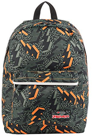 Seven ROUND Backpack ISCHOOLPACK - with Power Bank ! Laptop Sleeve - Green Orange 27Lt
