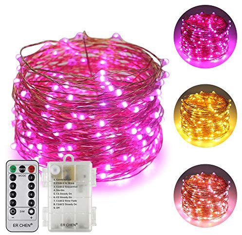 ErChen Batteriebetriebene Zweifarbige Led Lichterketten, 66 FT 20M 200 Leds Farbe ändern Dimmbar 8 Modi Kupfer Draht-Lichterketten mit Fernbedienung Timer für Innen Außen Christmas (Warmweiß, Lila)