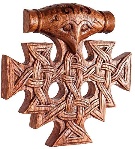Windalf Wikinger Wandbild THORAN h: 23 cm Thorhammer mit Knoten Handarbeit aus Holz