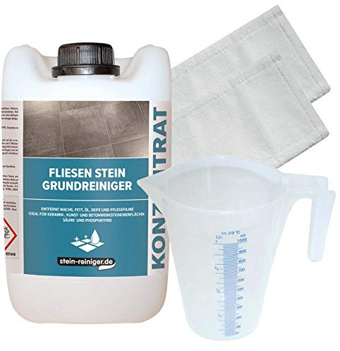 stein-reiniger.de: Fliesen Stein Grundreiniger Konzentrat 5 L, 2 St. Microfasermopp, Messbecher 1 L SET