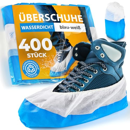 ISC Hygiene & Safety Schuhüberzieher – Rutschfest, 400 Stk., Blau-Weiß | Überschuhe, Einweg Mehrweg, Wasserdicht, Extra Stark, Reißfest, Durchriebsicher, Indoor Outdoor