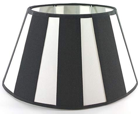 Lampenschirm-rund-konische-Form-schwarz-weiß- gestreift Ø 30 cm Landhaus-vintage-Stil