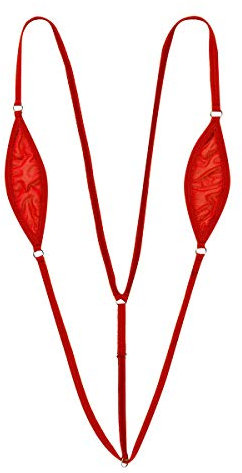 ranrann Femme Sexy Micro String Bikini Bresilien 1 Piece Maillot de Bain Dos Nu Body Thong Bodysuit Y String Ficelle Tanga Triangle Tankini Plage Piscine Lingerie Rouge Taille Unique