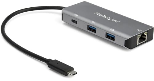 StarTech.com 3 Port USB C Hub with Gigabit Ethernet RJ45 GbE Port - 2x USB-A, 1x USB-C - SuperSpeed 10Gbps USB 3.1/3.2 Gen 2 Type C Hub Adapter - USB Bus Powered - Aluminum - Works w/TB3 (HB31C2A1CGB)