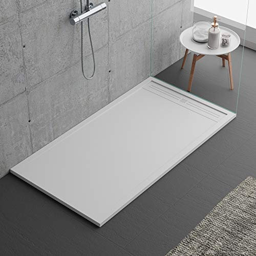 piatto doccia bianco in marmoresina, design e qualità top, effetto pietra ardesia, gelcoat, slim 3 cm. 80x130