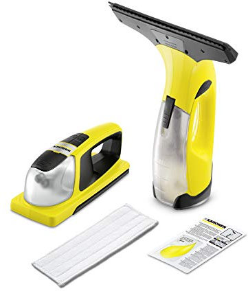 Kärcher Window Vac WV 2 Plus N Limpiadora de ventanas y cristales a batería (aspiradora limpiacristales) con paño a batería KV 4, duración batería 35 min, peso 0,6 kg, detergente concentrado 20 ml