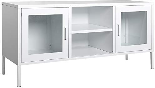 MEUBLE COSY Grand Espace Armoire métallique, Armoire de rangement en métal à 2 couches, 2 Portes Métal Meuble de Bureau Armoire, Buffet de rangement, Armoire avec étagère Blanc