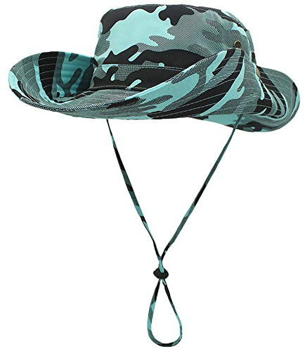 WANYING Damen Herren Outdoor Sonnenschutz Bucket Hut Fischerhut Baumwolle Two Way to Wear für Kopfumfang 55-62 cm Helltürkis Camouflage
