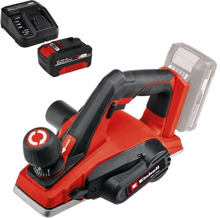 Einhell Power X-Change 18V Cordless Planer with Battery and Charger - Battery Electric Planer for Wood, 2mm Max Chip Depth, Aluminium Soleplate with V-Groove - TE-PL 18/82 Li Planing Tool