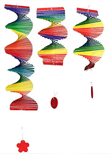 Weiqiao® Girouette Spirale en Bois Moulin à Vent Suspendu Arc en Ciel Décoration de Fête pour Jardin Extérieur Intérieur 2 Pcs