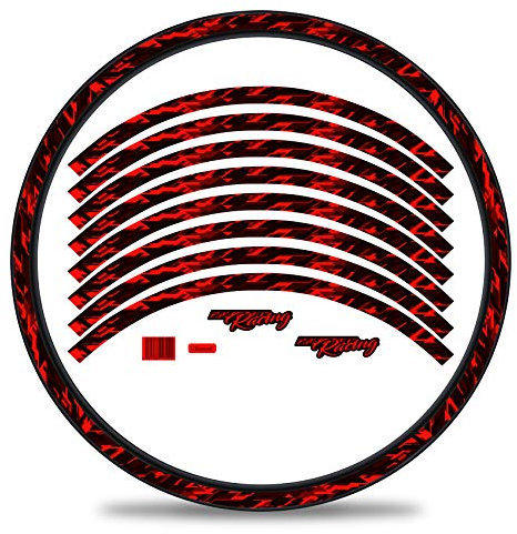 16-teiliges Set Felgenrandaufkleber Sticker für Fahrrad Felgen im Future Design Komplett Set für 27 29 für Rennrad Mountainbike MTB Laufrad RX026 (Neon Rot, Glanz)