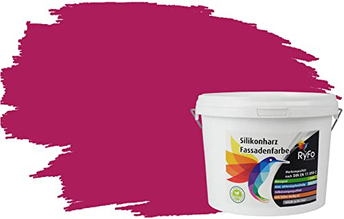 RyFo Colors Silikonharz Fassadenfarbe Lotuseffekt Trend Bougainvillearot 3l - bunte Fassadenfarbe, weitere Rot Farbtöne und Größen erhältlich, Deckkraft Klasse 1