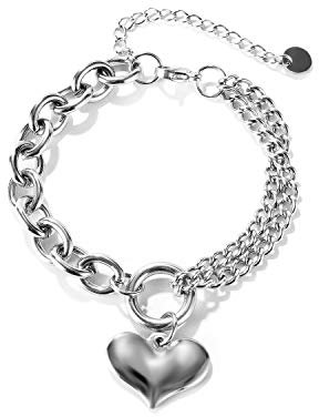 OSTAN Damen Armband Edelstahl Armbänder mit Herz Anhänger Silber farbe (Silber)