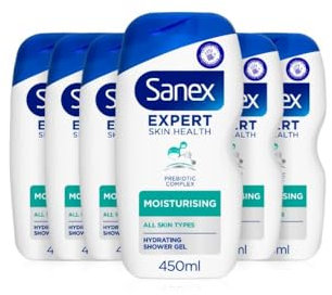 Sanex Body Wash - Expert Skin Health - Moisturising Shower Gel - Dermatologist Tested Hydrating For All Skin Types - Multipack - 6 Pack - 450ml Bottles