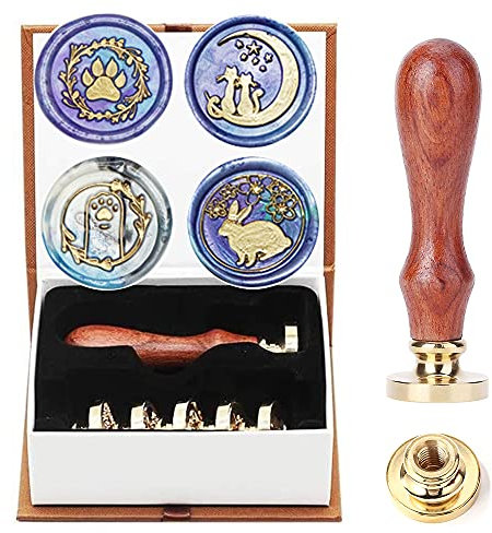 Tiere Wachssiegel Stempelset, AMTOL 4 PCS Kaninchen Hund Katze Pfote Wachssiegel Stempelset, Vintage personalisierte Wachssiegelstempel für Briefkarten Einladungen, Geschenkverpackung.