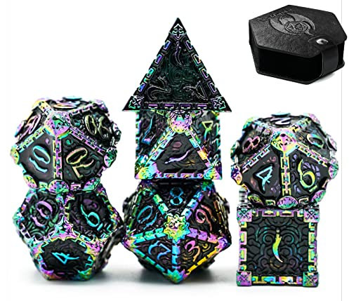World of Dice - Deadly Dagger Serie - Pen & Paper Metallwürfelset, Würfelset für Dungeons and Dragons, DSA, 7 Würfel, W4 bis W20 (ohne Etui, Prisma Black)