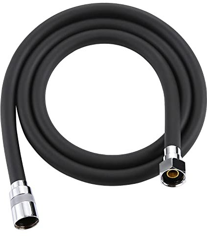 QIDUN - Nero Tubo flessibile per doccia in PVC liscio, antipiega e antigroviglio, 1,5 m, con raccordi in ottone