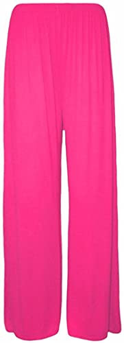 New Lines Pantaloni da palazzo da donna, tinta unita, casual, a gamba larga, taglie forti, taglia 48-26, Fucsia, 46/48/plus