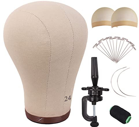 MapofBeauty 24 Zoll Perücke Kopf Cork Leinwand Block Kopf für Making Perücke Mannequin Kopf Mit Stand Kopf Pins (Braun)