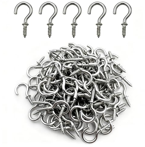 IDEALSV 100 Pcs (304) Stainless Steel Screw Hooks 5/8 Inch Small Hook Screw-in Light Hooks Outdoor and Indoor Hanging