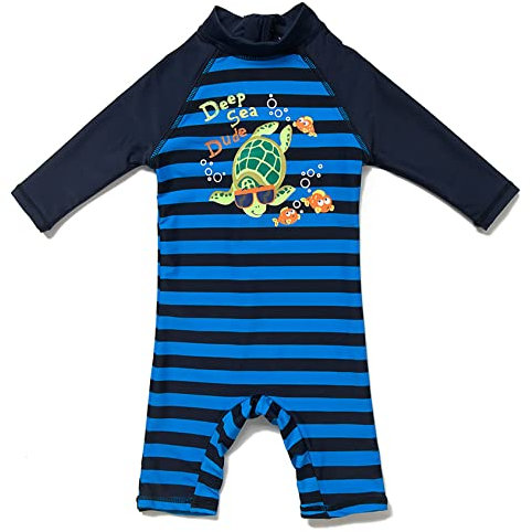 Mazuliso Baby Junge Badeanzug UPF50+ EIN Stück Lange Ärmel Sonnenanzug MIT Einem Reißverschluss(GNSchildkröte,74-80 cm)