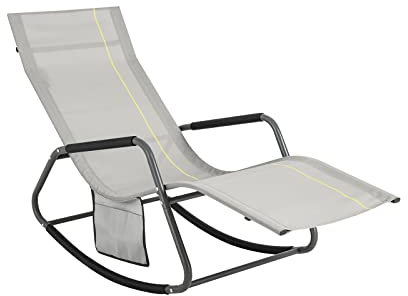 SoBuy Gartenliege Sonnenliege Outdoor Schaukelstuhl mit Seitentasche Liegestuhl für Gärten, Höfe, Strände, Balkone Relaxliege Schwungliege Hellgrau 143x85x57 cm OGS47-HG