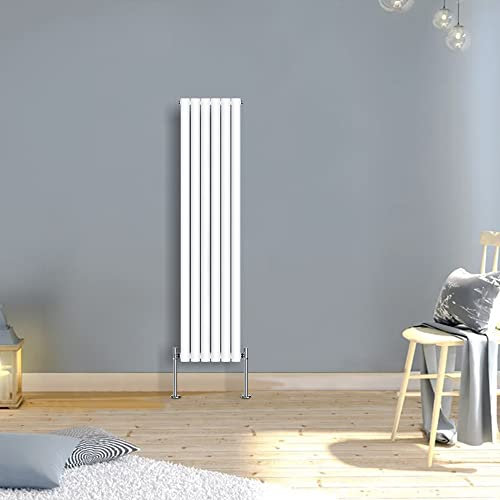Warmehaus 1600x354mm Slimline Tall Vertical Radiators White Single Modern Wall-Mounted or Floor Standing Oval Panel Radiator