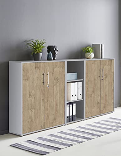 Schrankwand TABOR 8 Büroregal Aktenschrank Büroschrank abschließbar in diversen Farbvarianten (lichtgrau/Gold Harbor Oak)