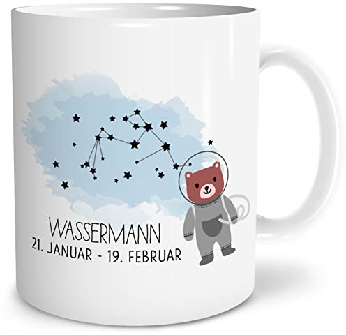 OWLBOOK® Sternbild Wassermann für Kinder Tasse mit Spruch Sternzeichen Wassermann zum Geburtstag Weihnachten Keramik 300 ml