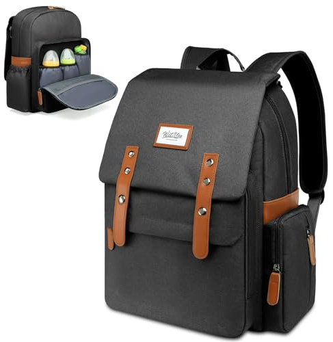 WITSTEP Wickeltasche mit Klappe, Vintage-Stil, große Kapazität, große Kapazität, oben offen, breite offene Klappe, Schwarz, Large, Classic
