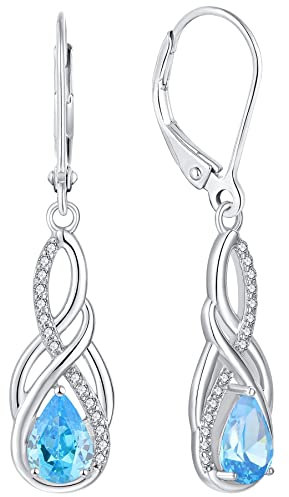YL Unendlichkeit Keltischer Knoten Tropfen Ohrringe 925 Sterling Silber März Geburtsstein Aquamarin Ohrringe für Damen