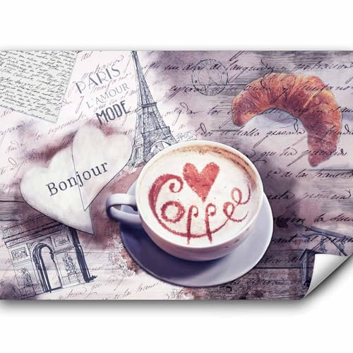 murando - Fototapete Premium-Vlies Küche Kaffee 350x256cm - Foto Tapete Wohnzimmer Moderne Vliestapete XXL Wandtapete Motivtapeten Bildtapete 3d Effekt Wand Dekoration Flur Vintage Paris Holzoptik