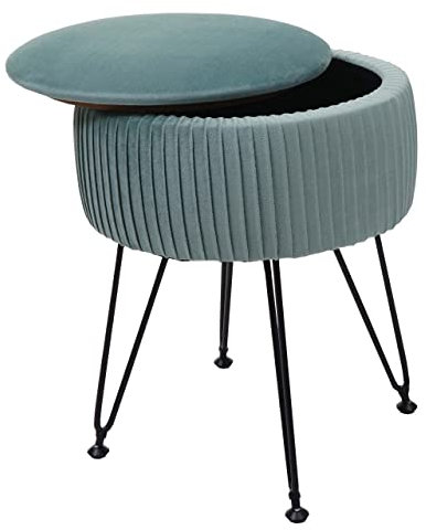 Mendler Sitzhocker HWC-K47, Hocker mit Staufach, Ø 33cm, Samt-Optik - grün, Gestell schwarz