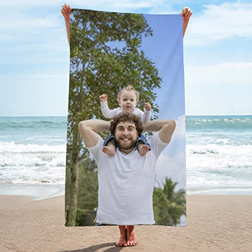 GLIKW Strandtuch mit Eigenem Foto Name, Personalisiertes Foto Selbst Gestalten Badetuch Schnell Trocknendes Mikrofaser Strandtuch Geschenk für Freunde Familie Geburtstag Weihnachten (1 Foto)