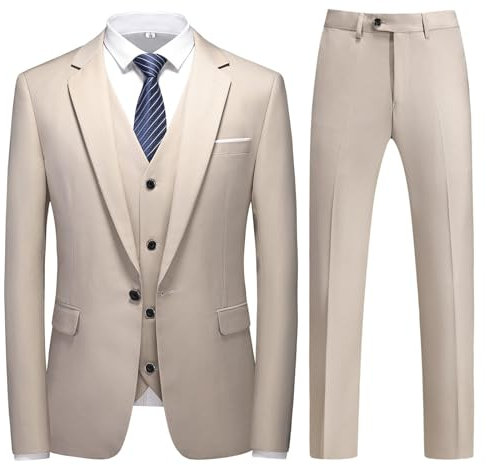 KUDMOL Costume Homme 3 pièces Mariage d'affaires Slim Fit Smoking à Un Bouton Men Suits 3 Piece pour Fête Confort Blazer Veste et Pantalon Gilet(Champagne,3XL)