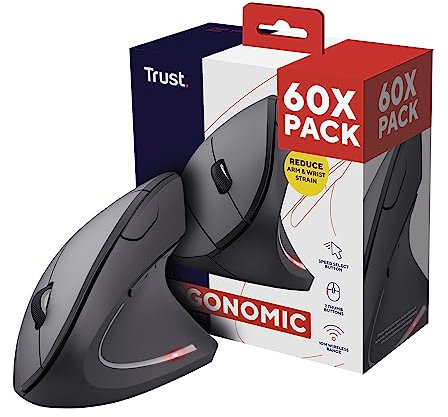 Trust Verto 60 Pack - 60x Kabellose Vertikale Maus, Wireless Ergonomische Maus, Vorbeugung Gegen Mausarm/Tennisarm (RSI Syndrom), Funkmaus für Rechtshänder, PC, Laptop, Mac, mit Batterien