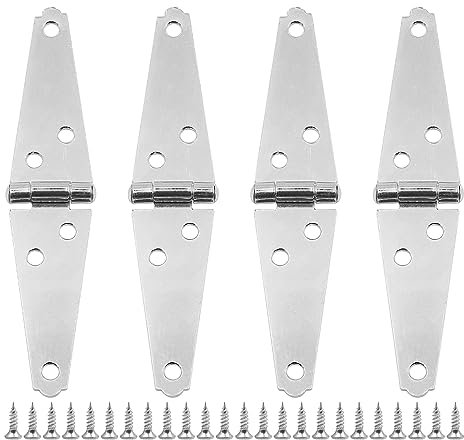 Set of 4 ZONADAH Garden Shed Door Gate Strap Hinges, M3 Rustproof With Screws for Windows, Cabinet Doors, Showcase, Wine Storage Rooms - Silver