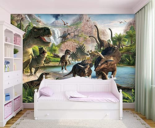 Fototapete 3D Effekt Tyrannosaurus Rex Dinosaurier Tapeten 3D Effekt Vliestapete Wohnzimmer Schlafzimmer Wandbilder Wanddeko