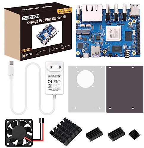 GeeekPi Orange Pi 5 Plus 8GB LPDDR4/4x Rockchip RK3588 8-Core 64-Bit Single Board Computer con eMMC Socket,Official Orange Pi 5V 4A Alimentatore,Custodia with 40mm Ventola per Orange Pi 5 Plus