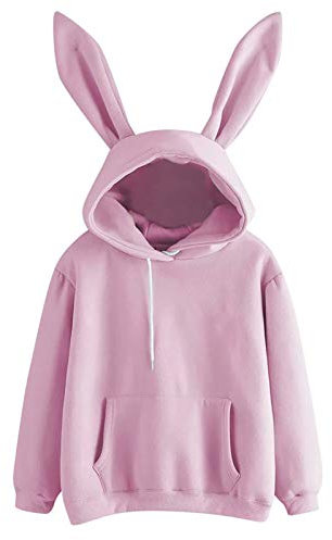 Kapuzenpullover Damen Pullover mit Niedlichem Häschenmotiv Sweatshirt mit Langen Ärmeln Hasen Ohren Kapuzen Fleecejacke mit Kordelzug und Taschen Bluse Damenbluse (a-Hot Pink, M)
