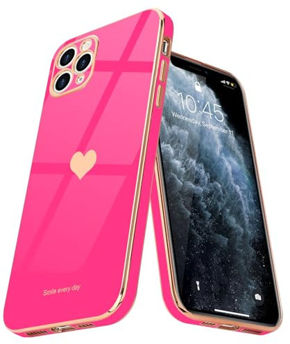 Teageo for iPhone 11 Pro Max Case Cute Heart Pattern for Women Girls Slim Luxury Bling Plating Soft TPU Anti-Scratch Shockproof Bumper Phone Case for iPhone 11 Pro Max, Hot Pink