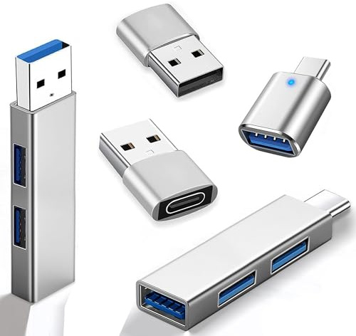 5 Pack USB Adapter and U-SB Hub Splitter Expander OTG Adapter (USBC to U-SB Adapter, USBA to USB-C Adapter, USB 3.0 Hub), US-B C Female to U-SB Male Adapter for iPhone Samsung PC Xiaomi Huawei etc