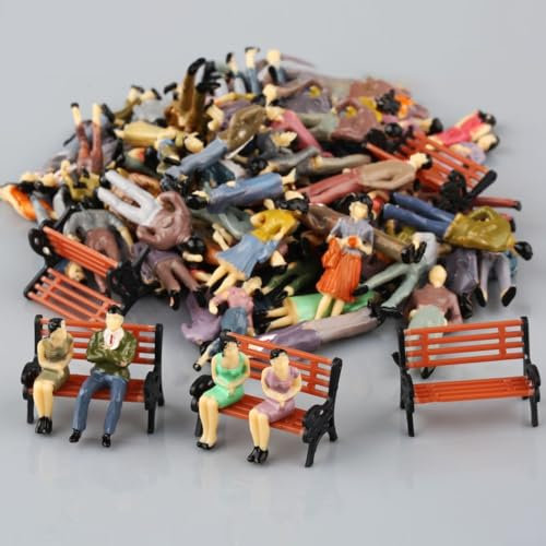 50 sitzende stehende Modell Passagier Figuren mit 6 Bank Zug Eisenbahn Layout Bemalte Modell Passagier Figuren für Eisenbahn Züge Szenen
