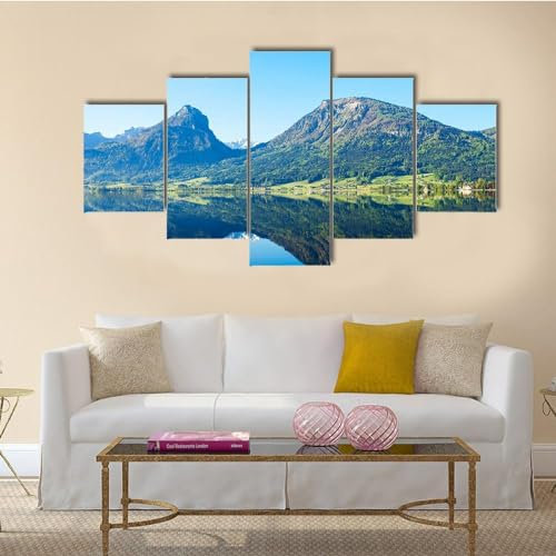 RAPSANI Bilder Abstrakt 5 Teilig Wandbild XXL Wolfgangsee in Österreich Leinwand Bild Wandbilder Wohnzimmer Wohnung Kunstdrucke Modern Wandbilder Design Abstrakt Poster Wanddekoration 200x100cm