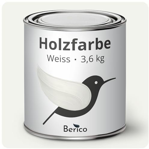 Berico Holzfarbe - Weiss - 3,6 Kg - 4in1 Premium Holzlack inkl. Grundierung & Decklack - Für Innen und Außen - Robust & Wetterfest